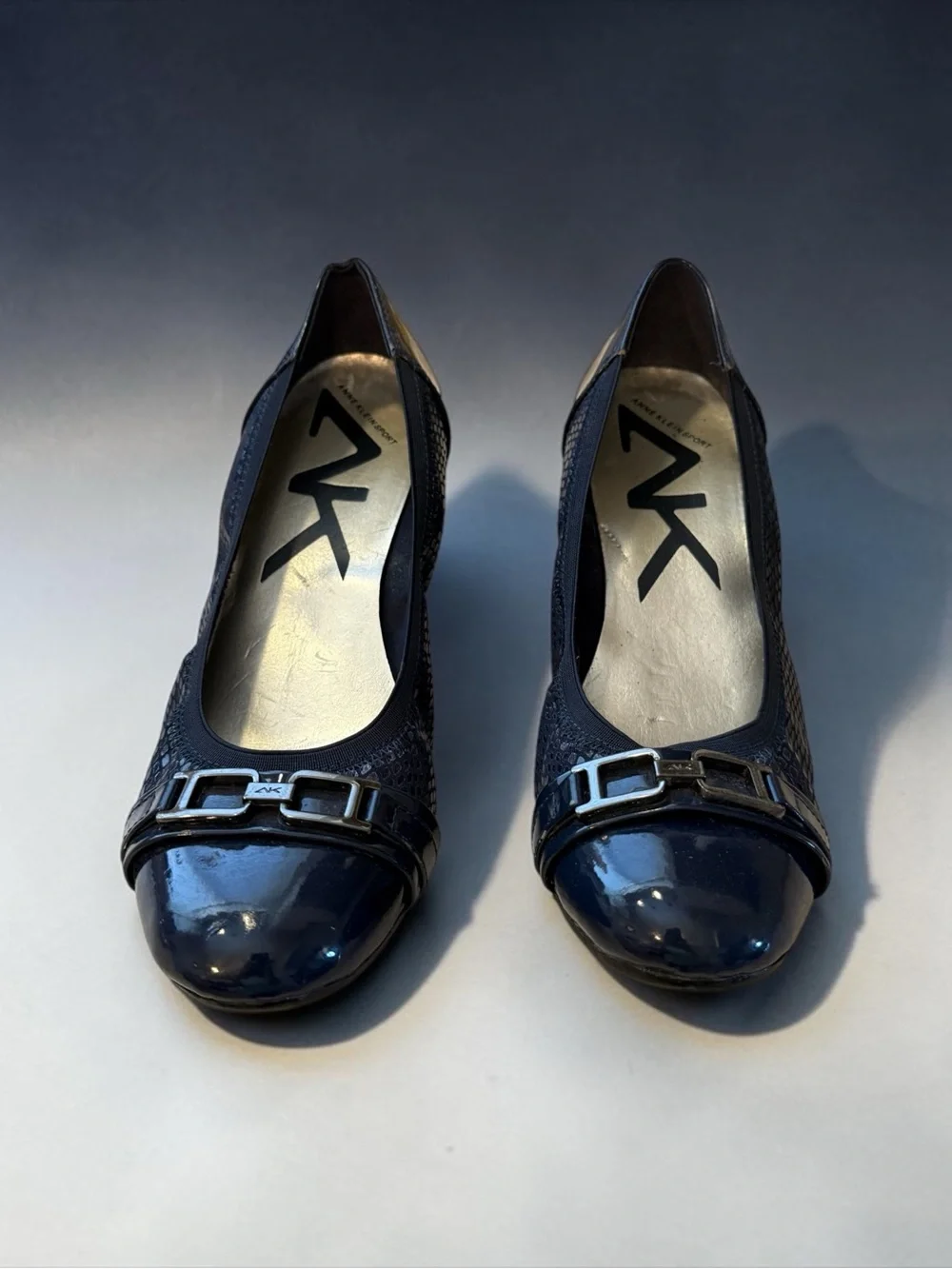 🫶🏻 Anne Klein Sport Navy Patent Cap-Toe Ballet Wedge Shoes